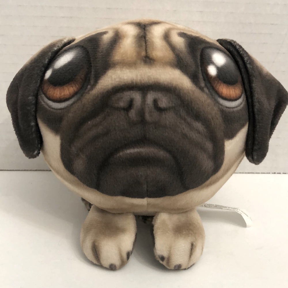 Squeez’ems Fuzzy Wuzzy Pug Dog Plush Ball Toy Brown And Tan